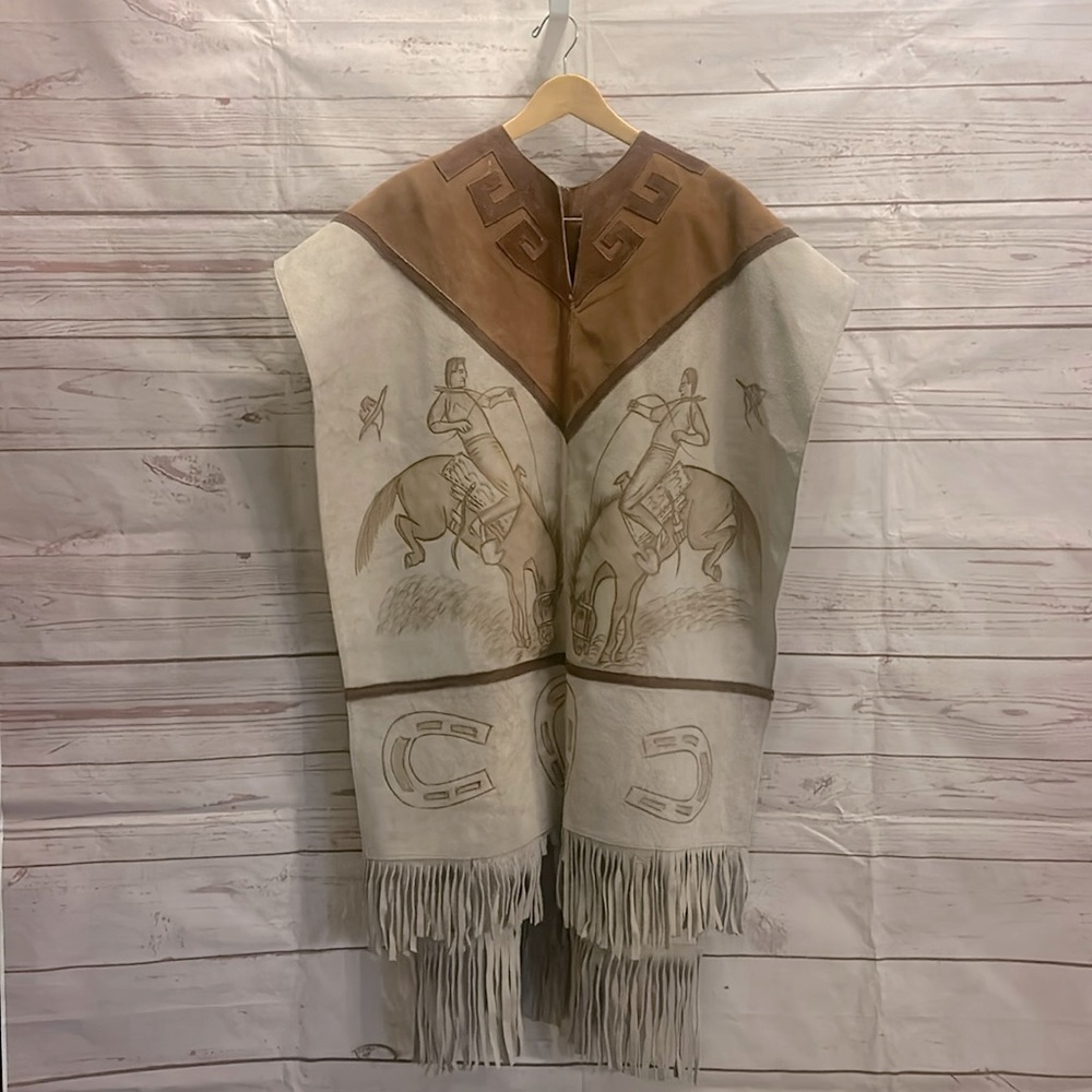 Vintage Handmade Leather Poncho.